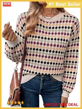 Women's Long Sleeve Polka Dot Pullover Sweater Loose Fit Casual